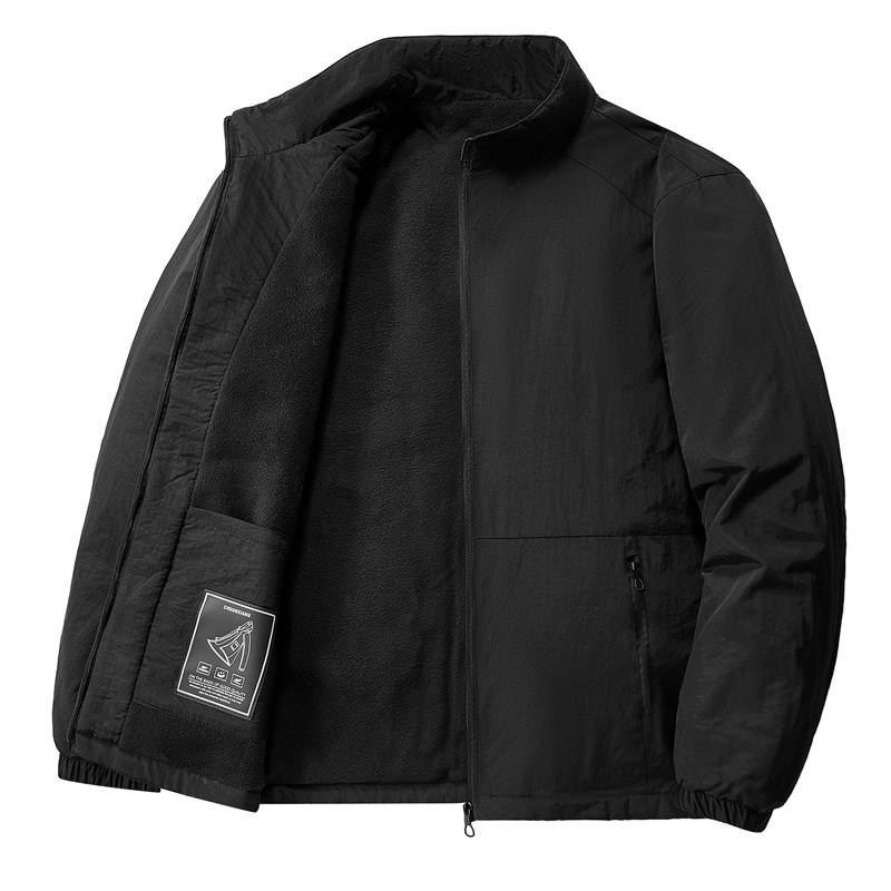 

Men s 8919 Plus Velvet Thickened Stand Collar Jacket - Outdoor Sports, Casual Korean Style, Middle-aged & Elderly. 3XL чорний