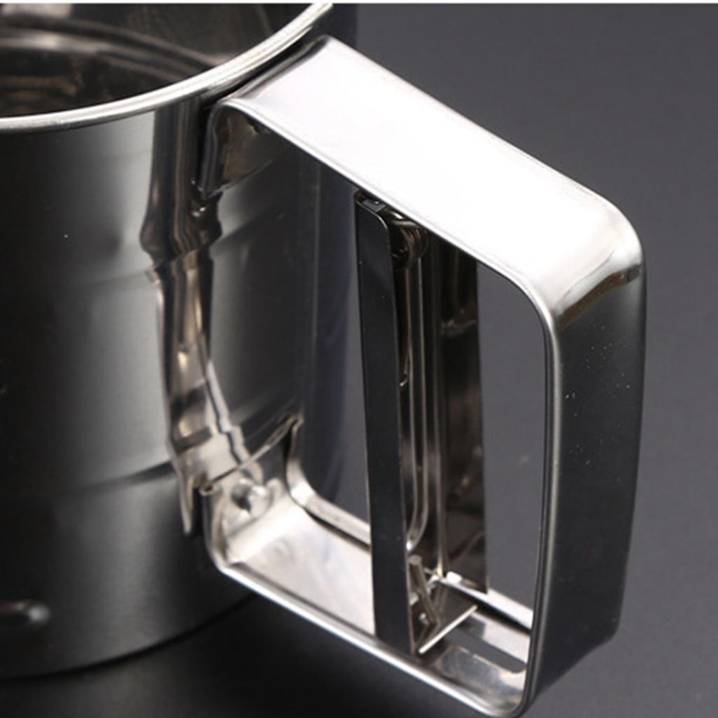Flour Sifter Stainless Steel Fine Mesh Hand Press Flour Sifter Cup for Baking Flour Powder Sugar