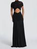 2026 new women's fashion temperament sexy hollow hip wrap pleated solid color dress long dress European and American clothing
