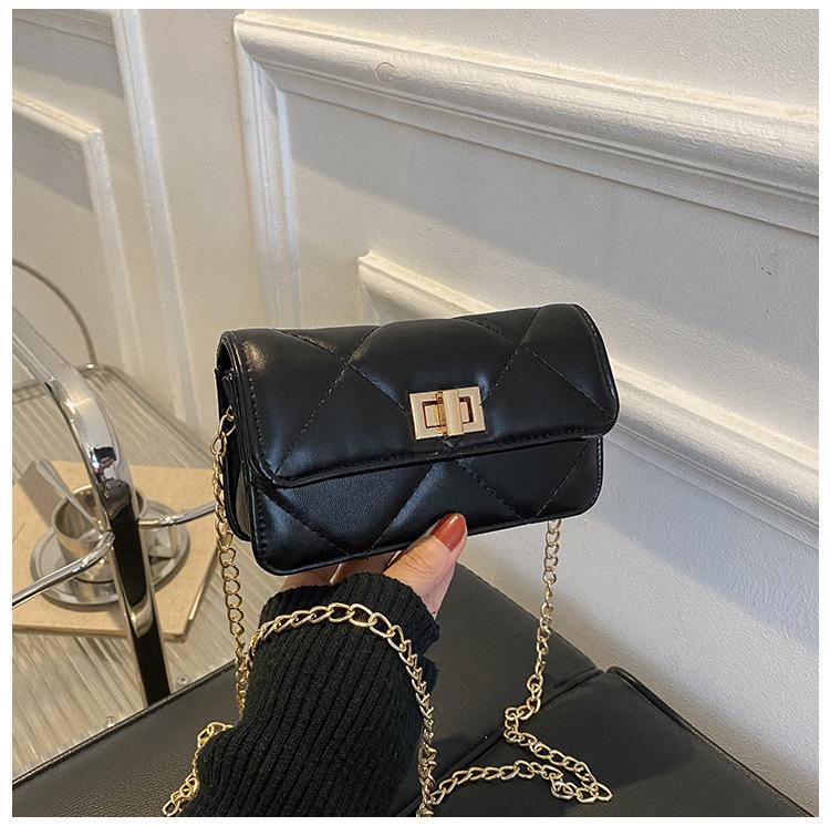Simple Texture Rhombus Chain Bag Women's 2025 Retro Winter New Transfer Lock Single Shoulder Oblique Span Small Square Bag