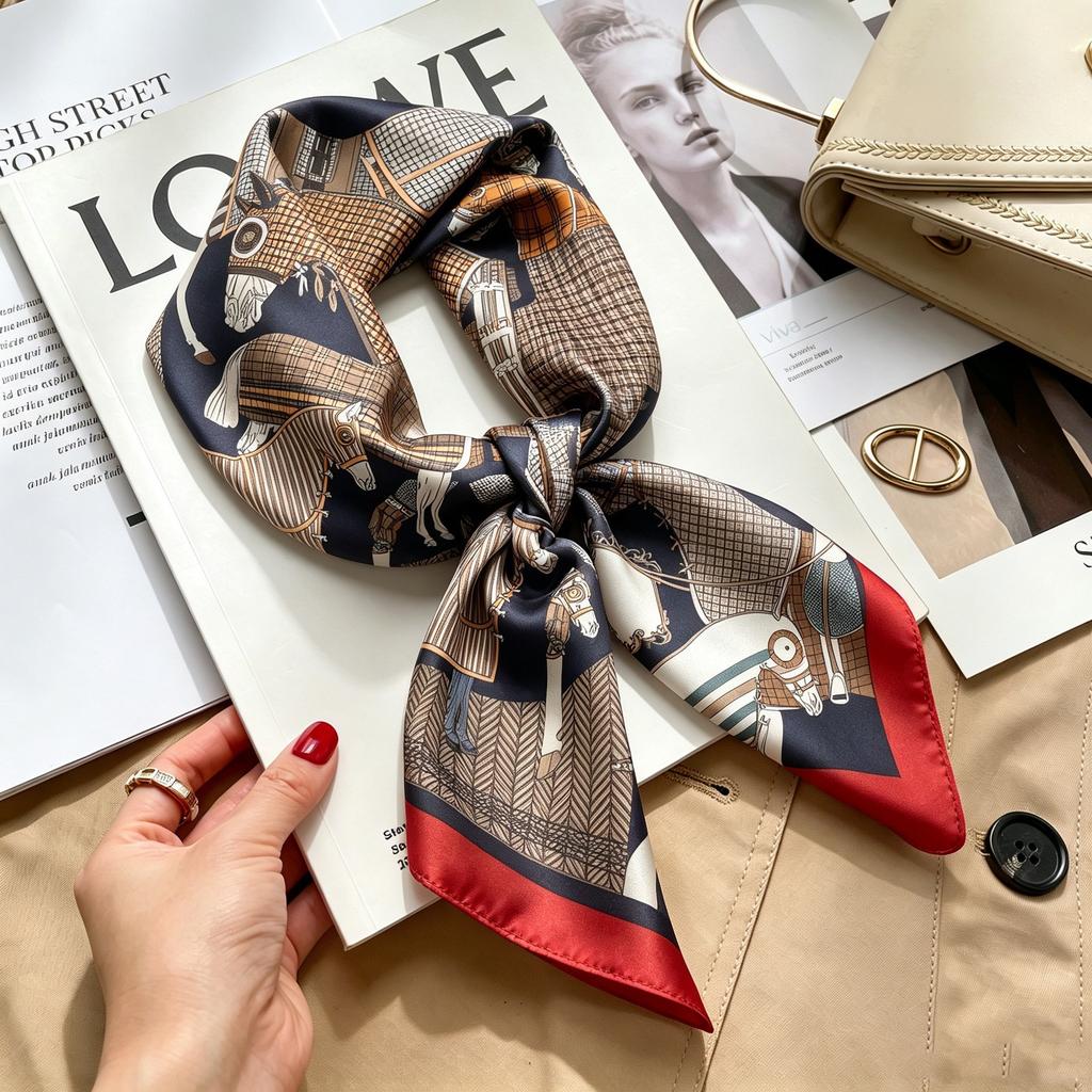 New silk satin 71 * 71 versatile foreign style simulation silk high-end temperament silk scarf middle-aged and elderly decorative scarf neck protectio