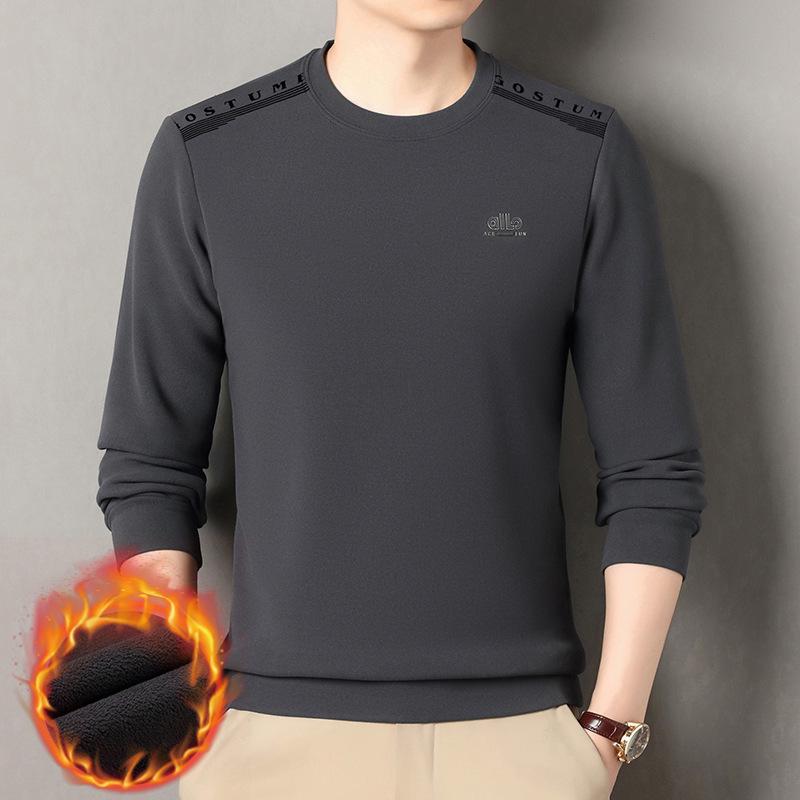 Men's Plus Velvet Thickened Round Neck Sweatshirt - Mid-Aged Casual, Warm, Skin-Friendly Base Layer