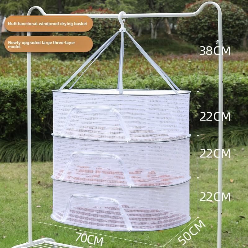 1/2/3 Layer Hanging Mesh Drying Basket U-shaped Zipper Design Food Fish Clothes Hanging Drying Net Outdoor Foldable Hanging Mesh Dryer