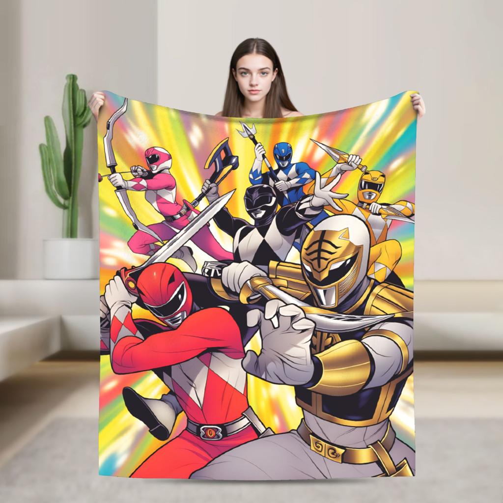 M-Mighty Morphin Super Warm Blankets  Cartoon P-Power Rangers Picnic Plush Bedding Throws Novelty Flannel Bedspread Sofa Bed
