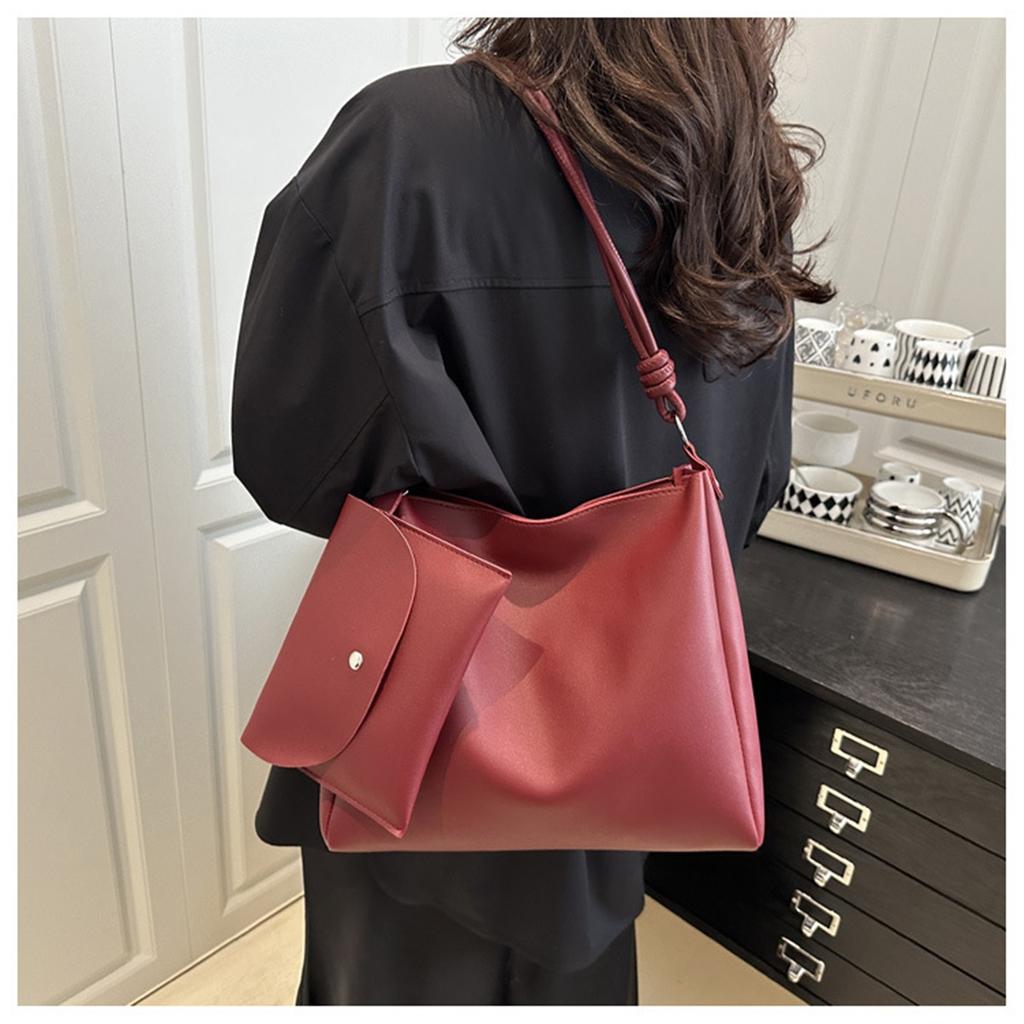 Two Sets Of Casual Solid Colour Large Capacity Retro Fashion Texture Shoulder Tote Bag For Women