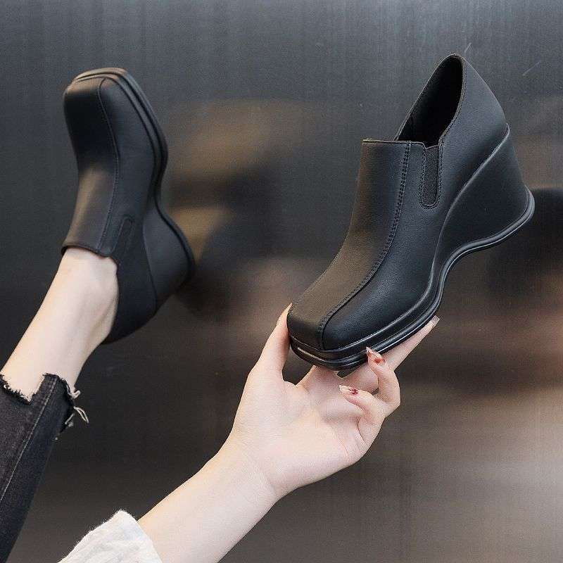 

High heels children 2025 new autumn thick heel wedge women s shoes square head waterproof table one pedal single shoes spring and autumn models 40