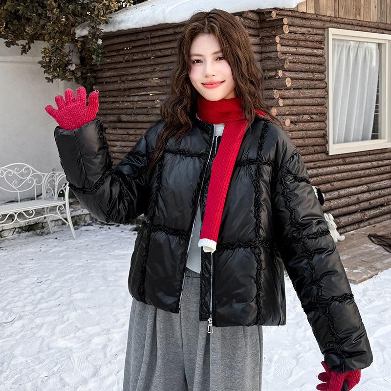 

Fungus edge splicing fragrant cotton clothes women s winter new small short loose fashion warm coat M чёрный