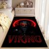 Area Rug, Viking Warrior Red Neon Glow Bearded Poster, Man Cave Decor, Non-Slip Mat