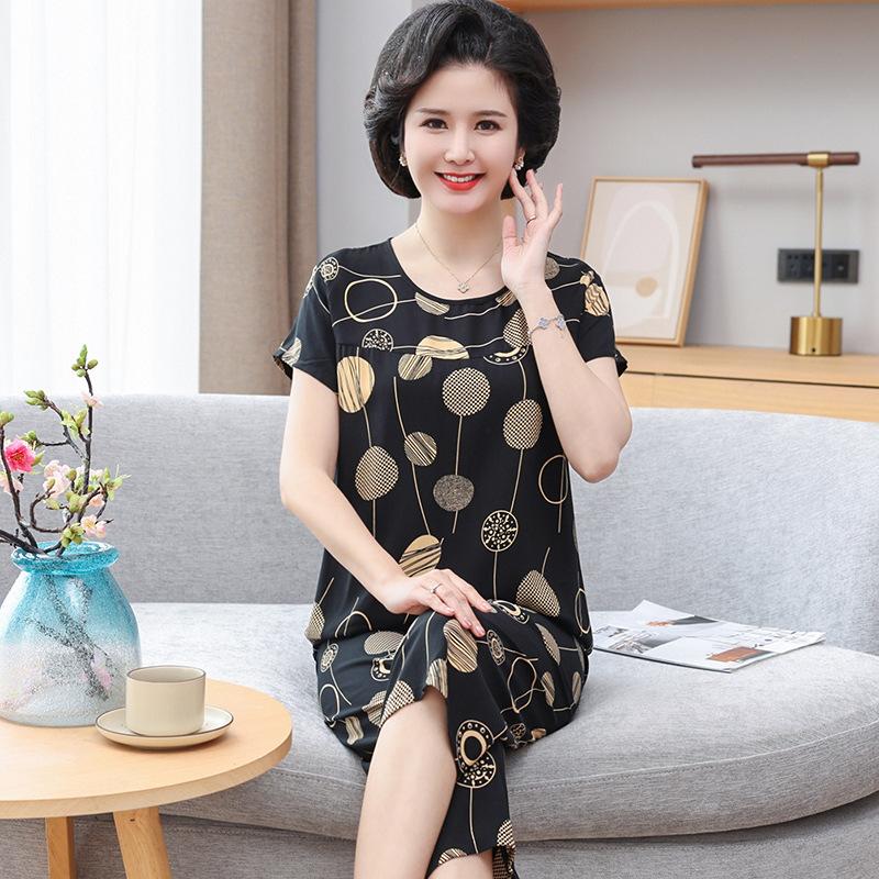 Summer Women's Cotton Pajamas Women's Thin Short Sleeve Set Plus Size Women's Loungewear Can Be Breathable and Antibacterial Sleepwear