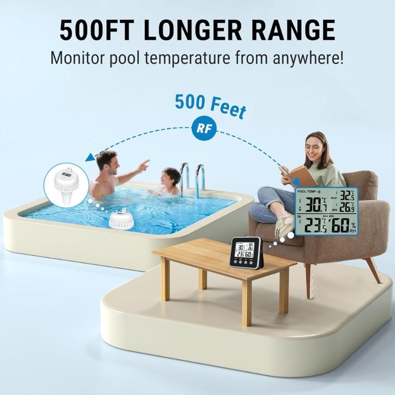 Floating Digital Pool Heat Level Monitor with Large Screen Adjustable for Bath Tub Fish Tank & Water Heat Measurement