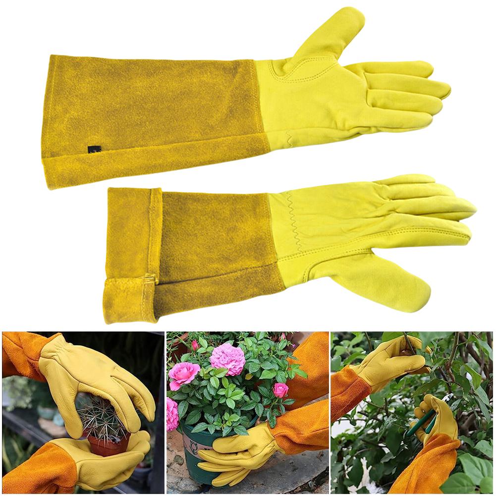 1 Pair Long Thorn Proof Gardening Gloves Breathable Leather Garden Gloves Labor Protection Long Elbow Gloves Best Garden Gift