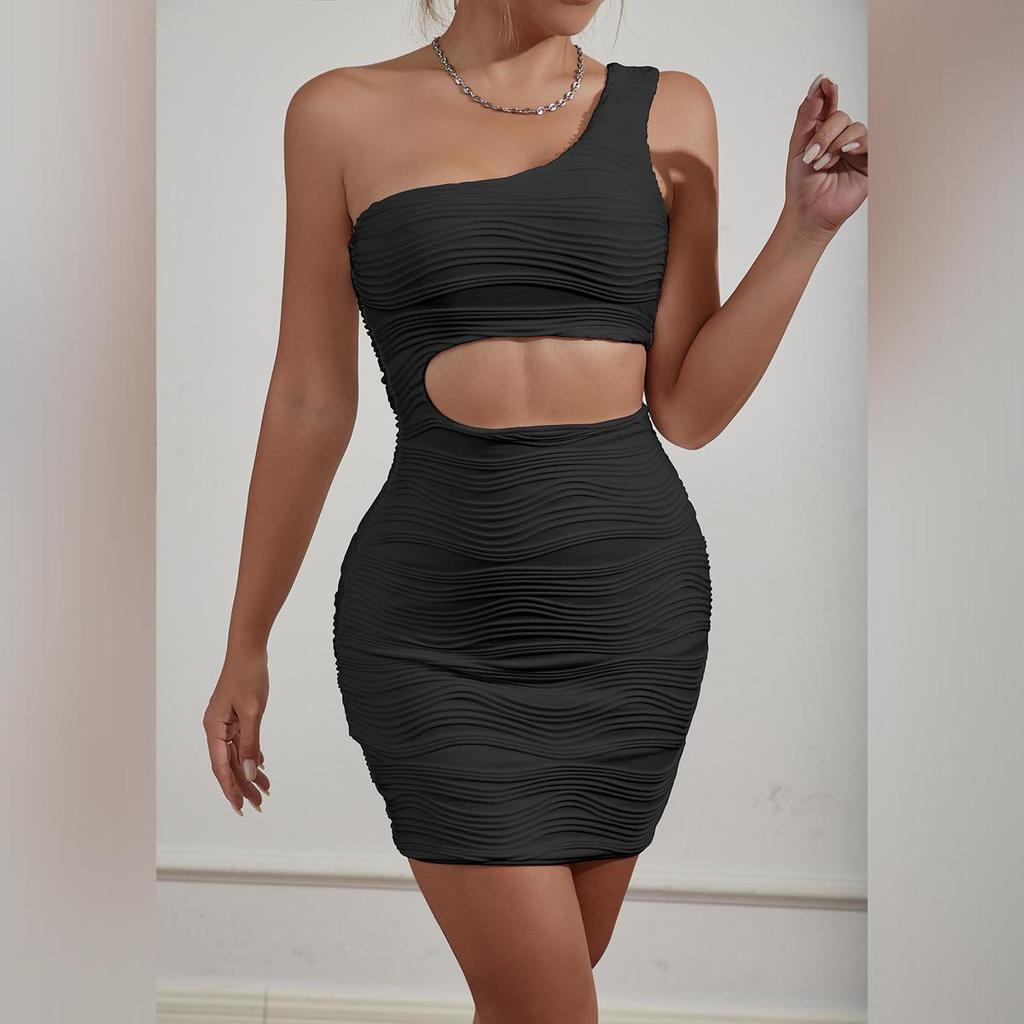 Women's Water Ripple One-Shoulder Cutout Dress - European & American Style 2025