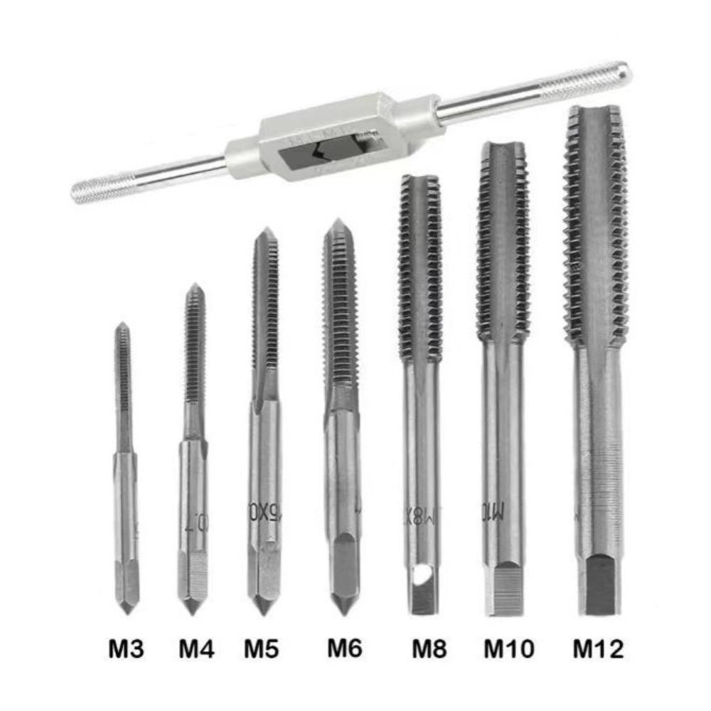 Adjustable Screw Taps Ratchet Tap Wrench M3-M12 Metric Thread Metric Tap Wrench Set Machine Taps 8PCS