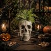 Halloween Party Ornament Gothic Skull Planter with Middle Finger Design, Resin Skeleton Flower Pot Home Decor for Succulents, Funny Plant Office Small