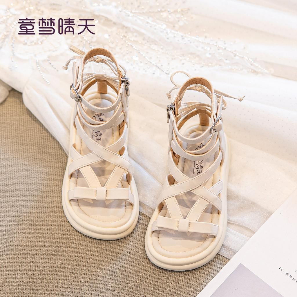 Size 26-37 girls sandals 2025 summer new versatile high-top fashion exquisite Roman sandals lightweight soft sole