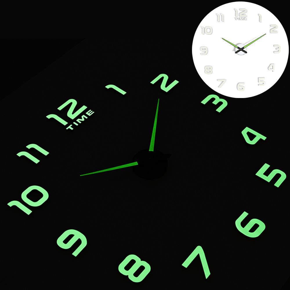 New Luminous Wall Clock Large Watch Horloge 3D DIY Acrylic Mirror Stickers Quartz Duvar Saat Klock Modern Mute