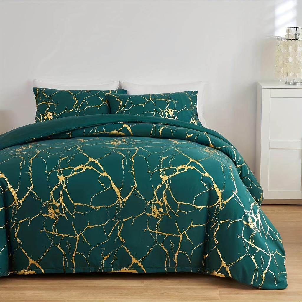 Set copripiumino di lusso alla moda, set di biancheria da letto con stampa in marmo bronzante, morbido e confortevole, per camera da letto, camera degli ospiti