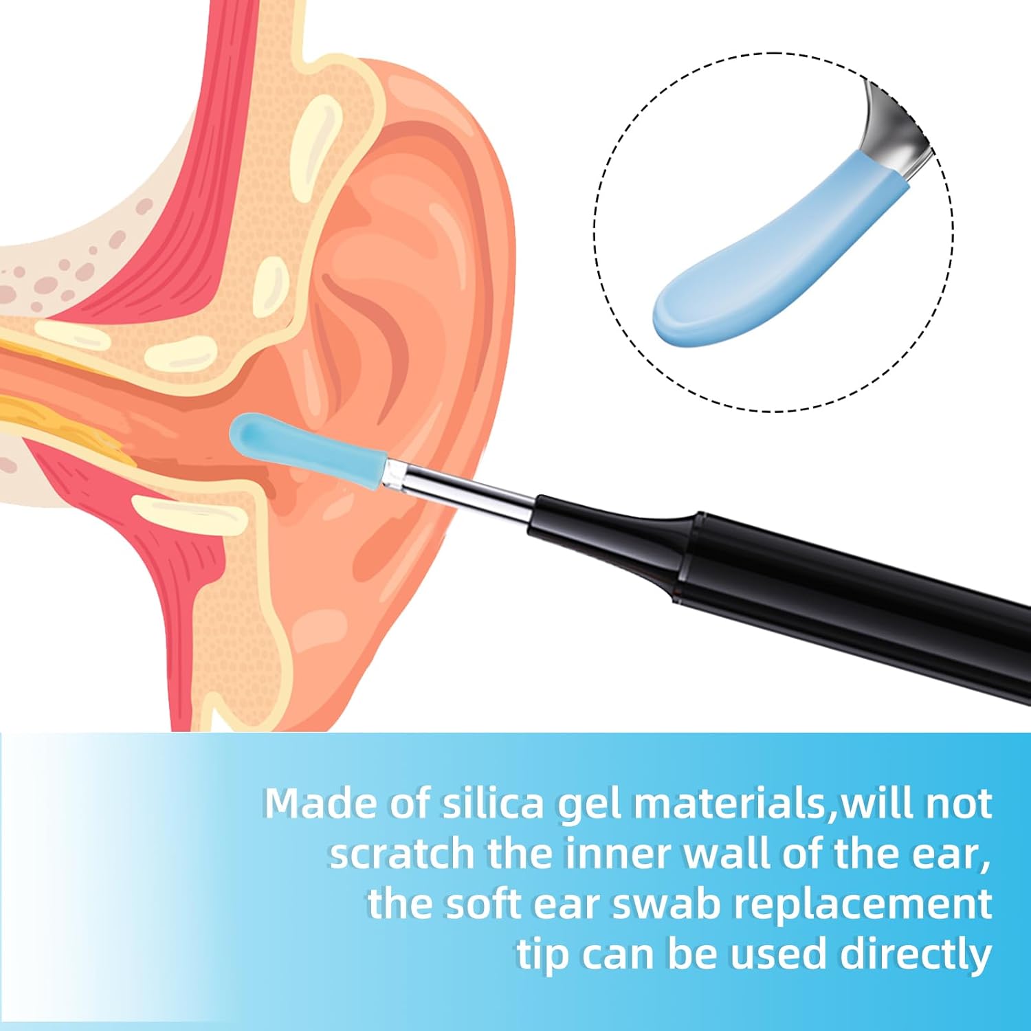 

NICENEEDED 150 шт. Сменные насадки для чистки ушей, Силиконовые насадки-чехлы для ушной ложки, Аксессуар для чистки ушной серы для отоскопа, Ухочистка