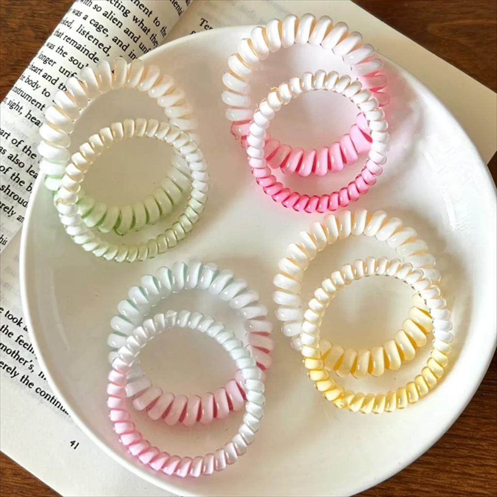 2 Stück Set Telefonkabel Scrunchies Spiralförmige Haargummis Farbverlauf Gummiband Elastisches Haarband Haarschmuck