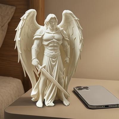 3D Printed Winged Male Angel Statue White Angel Figurine Stable Base Angel Warrior Sculpture for Home Office Desk Shelf Decor Gift Ornament