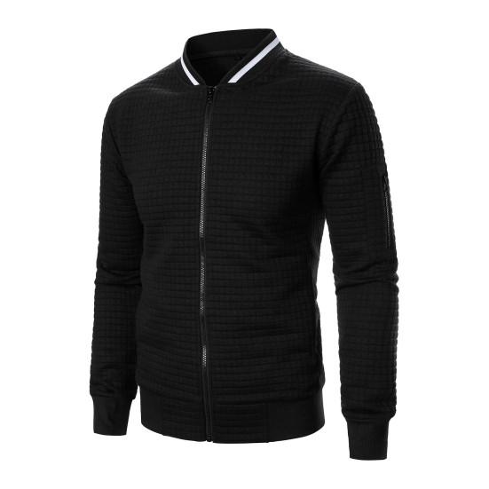 Uomo Felpa Cappotto Collo Alto Manica Lunga Patchwork Colore Cerniera Patta Giacca Cappotto con Tasche Orlo Elastico Sport Outwear