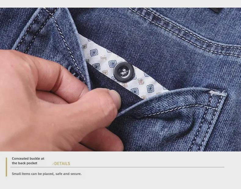 Prémiové jarní džíny: Lehký luxus, 3D elastický, prodyšný, úzký rovný střih pro muže středního věku