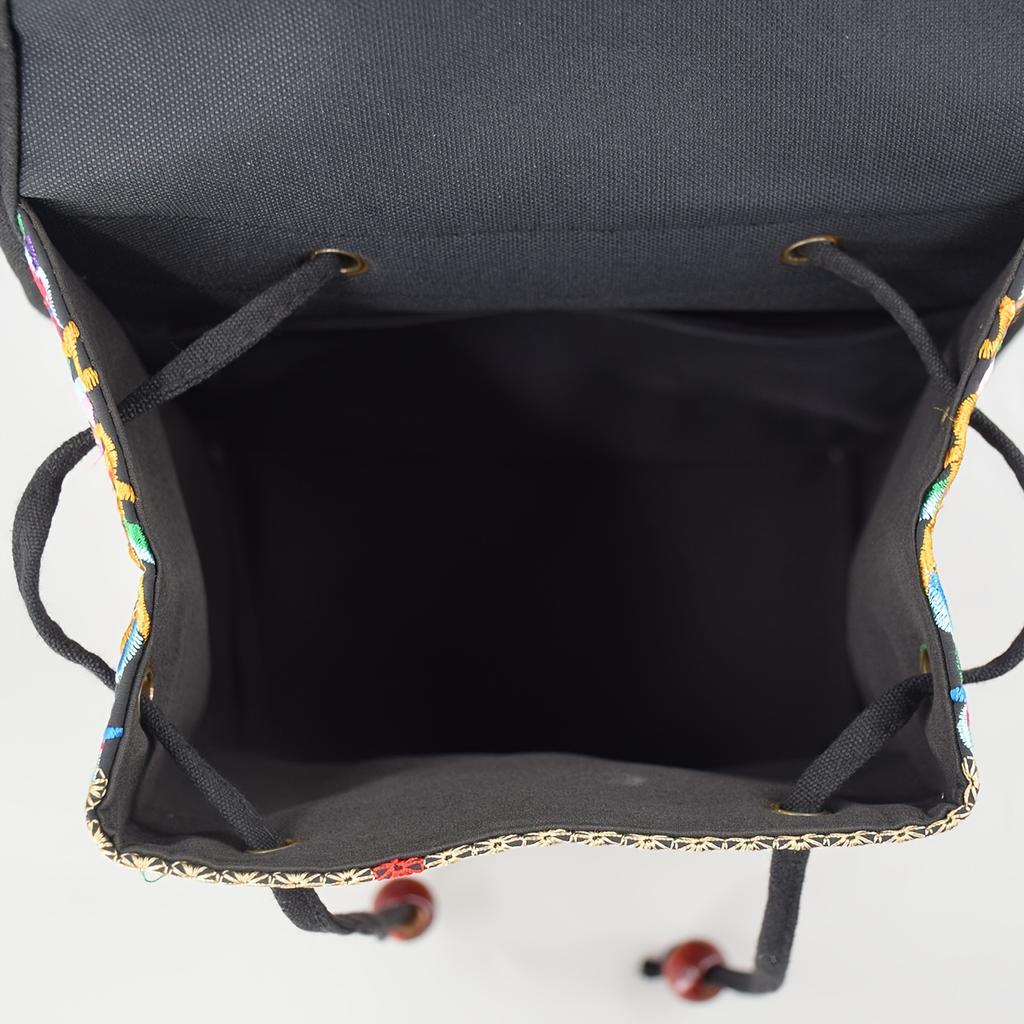 Rucsac elegant cu broderie florală, geantă de carte din pânză la modă pentru femei, rucsac de călătorie cu clapă la modă