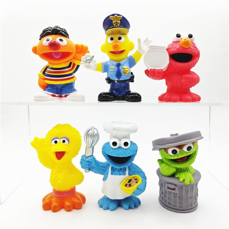 Cute Sesame Street Elmo Big Bird Cookie Monster Bert Pvc Play Scene Figures