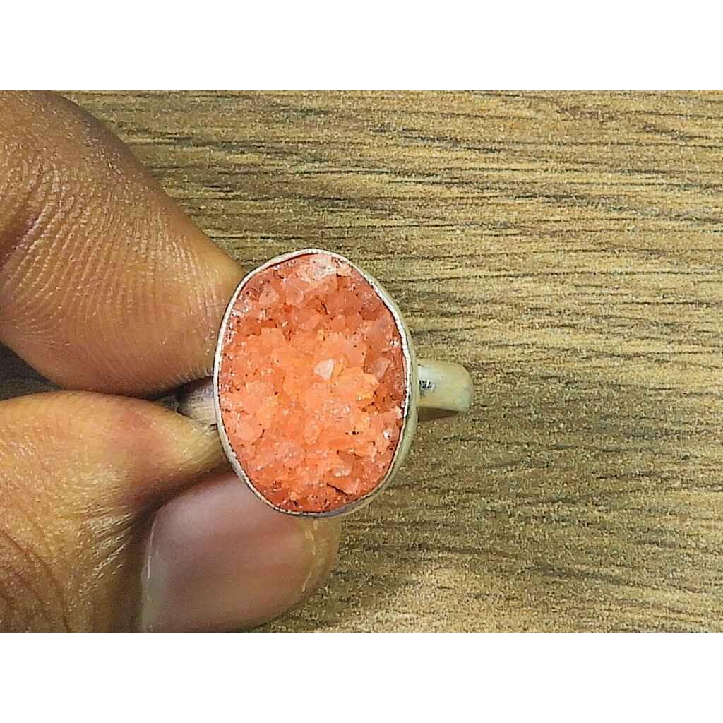 10X14MM Dyed Blue Druzy 925 Sterling Silver Oval Handmade Ring Size US 8 MK-183