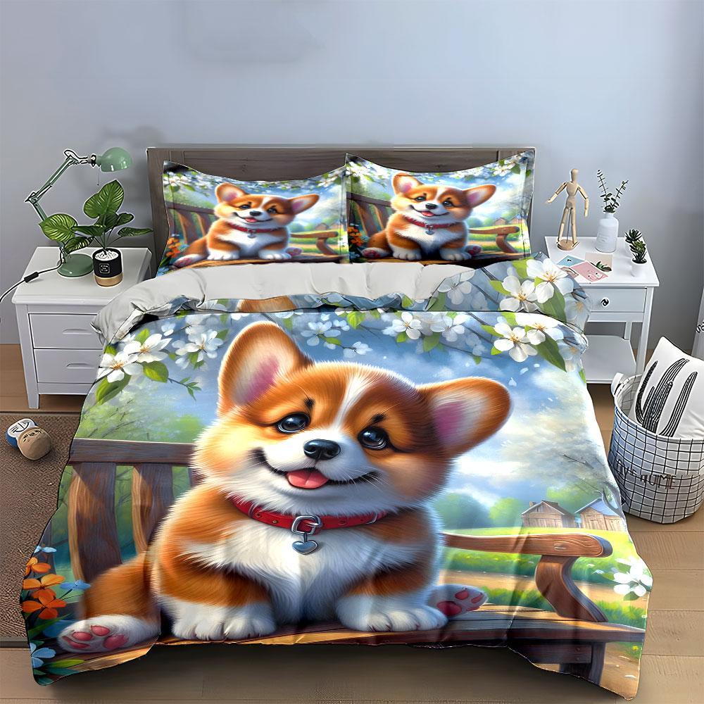 Adorable Puppy Outdoor Garden Set Exquisite Three-Piece Bedding Set Gift For Kids And Adults