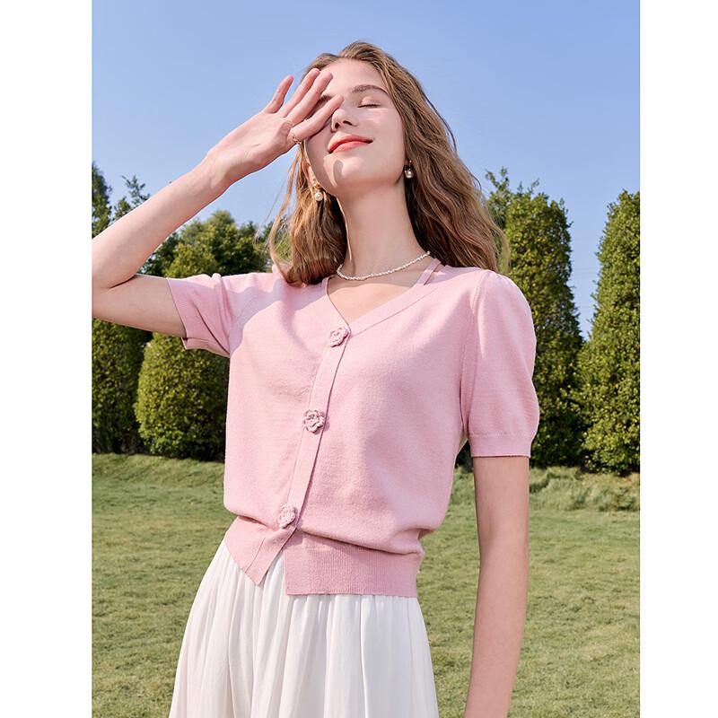 Betu Women's V-Neck Floral Short Sleeve Knit Top