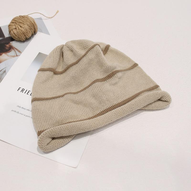 

Purchase cold hat women s autumn and winter lazy wind stacking hat warm knitted hat autumn hat big head circumference Elastic (54-59cm) светло-бежевый