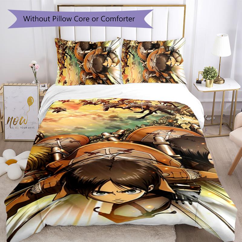 Attack on Titan 3pcs Bedding Set Duvet Cover Closure Includes 1 Duvet Cover & 2 Pillowcases for All Seasons Bedroom Home Dorm Decor