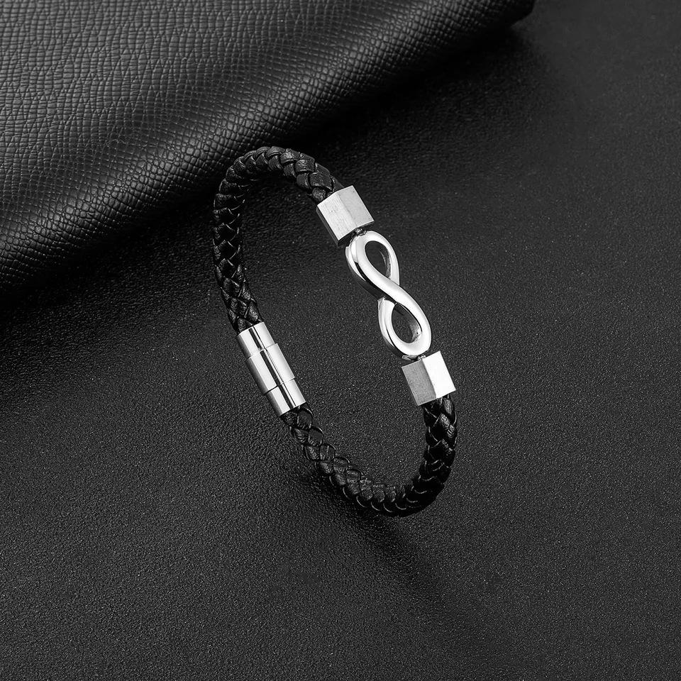 Fashion Woven Leather Bracelet Infinity 8 Knot Design Mens Rope Bracelet