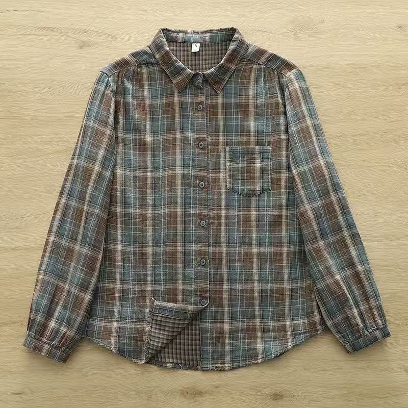 

Мягкая клетчатая рубашка свободного кроя, повседневная, с длинным рукавом, двухслойная, хлопковая, удобный стильный топ, женская мода L серый