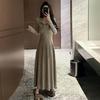 Women's French Spring Knitted Long-Sleeve Slim Dress with Plus Velvet for Autumn and Winter