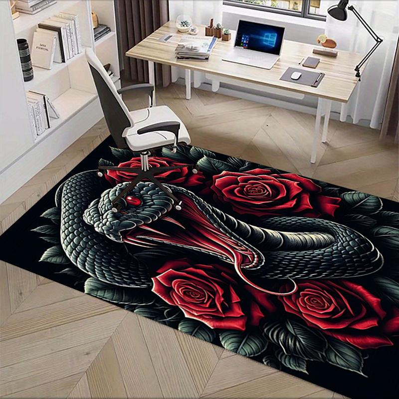 Black Snake and Red Roses Chair Mat: Office Carpet, Oversized Rug for Home Decor, Sofa Mat, Desk Pad Gift Suitable for Bedroom, Living Room, Any Room