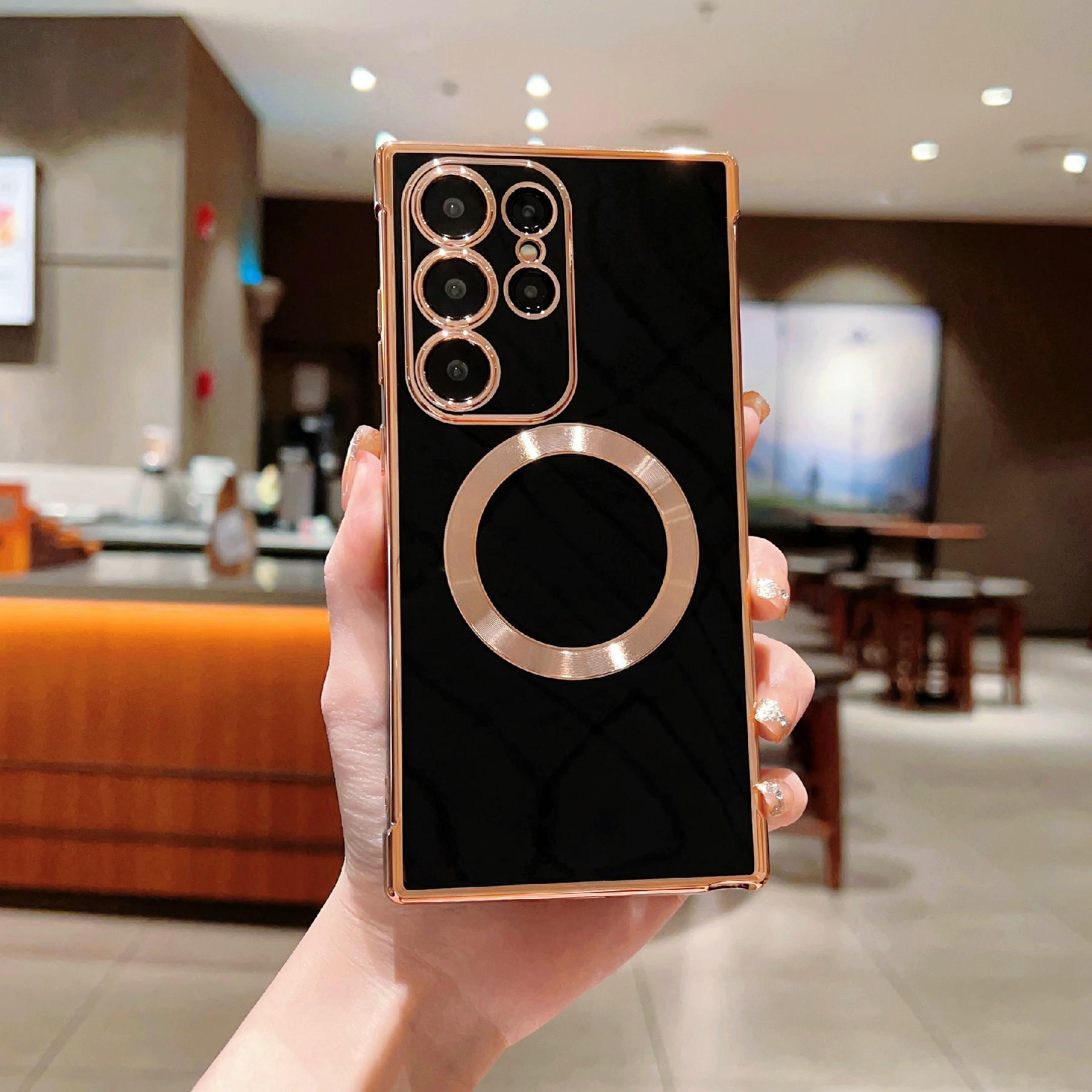 

For Samsung Galaxy S24 Ultra Case Compatible with MagSafe Electroplating TPU Phone Cover Black