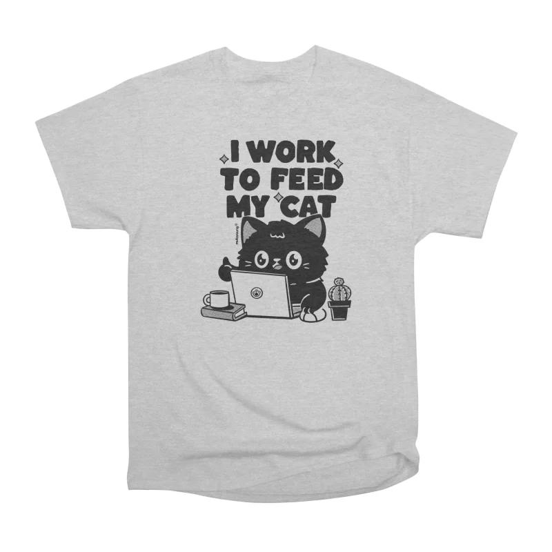 

Men Casual Shirts Short Sleeves I WORK TO FEED MY CAT Tees Oversized T-shirts S серый
