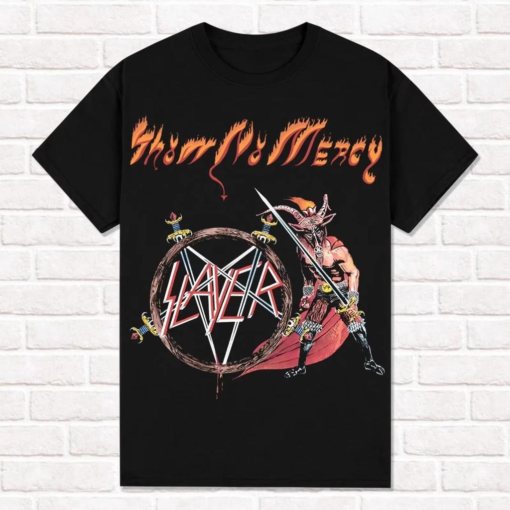 Slayer Black TShirt Show No Mercy 1983 Thrash Metal Heavy Metal T Shirt Tees Tops Unisex Cotton Short Sleeve High Street