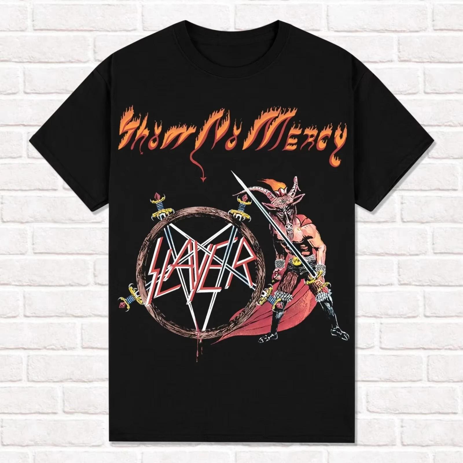 Черная футболка Slayer Show No Mercy 1983 Трэш-метал Хэви-метал Футболка Топы Унисекс Хлопок Короткий рукав Уличная мода S