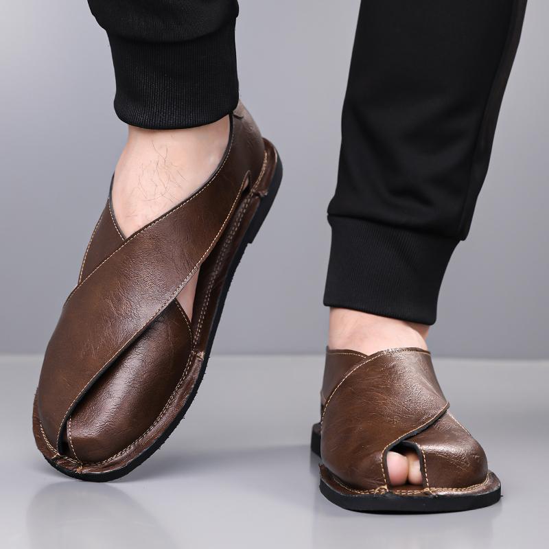 Men Sandals Leather Mens Casual Shoes Slip On Breathable Outdoor Men Leather Sandals Men Beach Roman Shoes