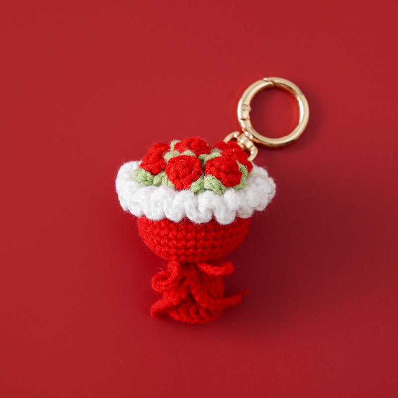 Stuffed Plants Sunflowers Roses Handmade Crochet Flowers Keychains Small Pendant Backpack Hangings Christmas Birthday Gifts