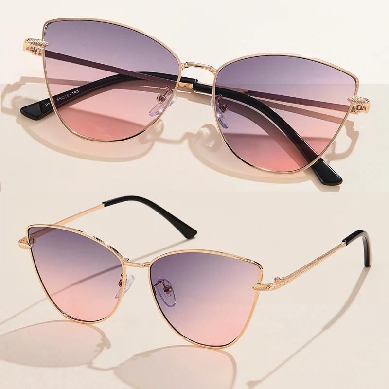 Módní nadrozměrné vintage sluneční brýle kočičí oko pro ženy, trendy řidičské brýle, sluneční clony, kovový rám, pouliční sluneční brýle