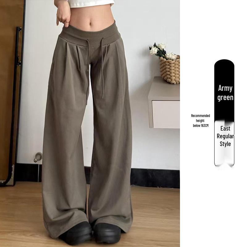 Women's White-Gray Low-Waist Wide-Leg Sweatpants - Petite, Casual, Autumn Drape