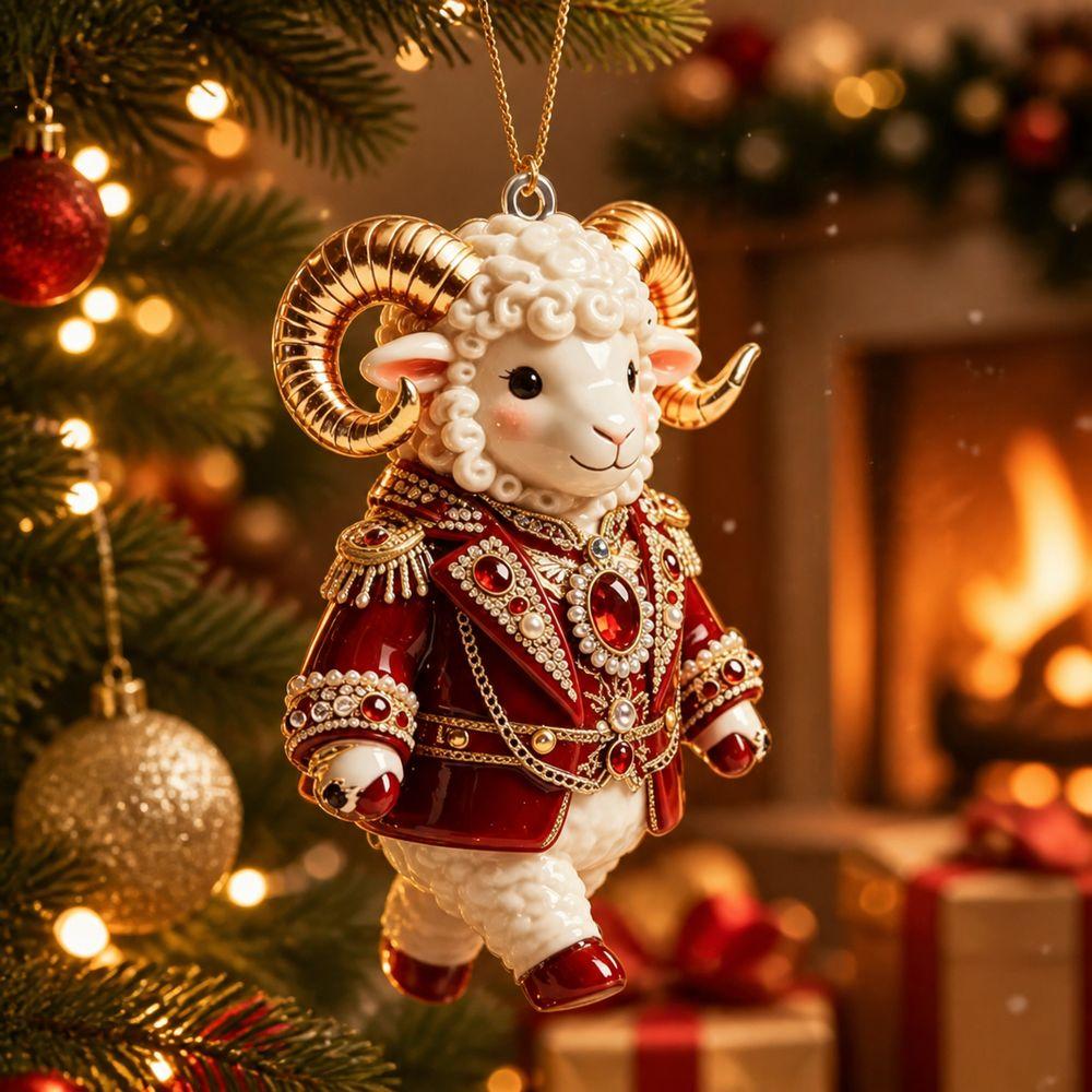 2D Flacher Ziegenanhänger Glänzendes Tier Hängende Dekoration Weihnachtsbaumschmuck