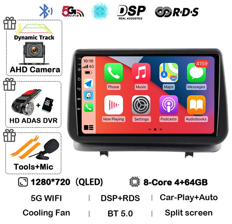 Android 14 Auto Carplay For Renault Clio 3 CLIO 3 2005-2014 WIFI+4G Car Radio Navigation GPS Stereo Video Player 360 Camera DSP