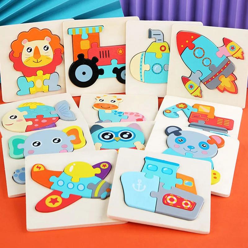 10.7cm/4.21in Colorful 3D Puzzles Montessori Games Cartoon Animals Jigsaw Puzzle Kids Educational Wooden Toys for Children