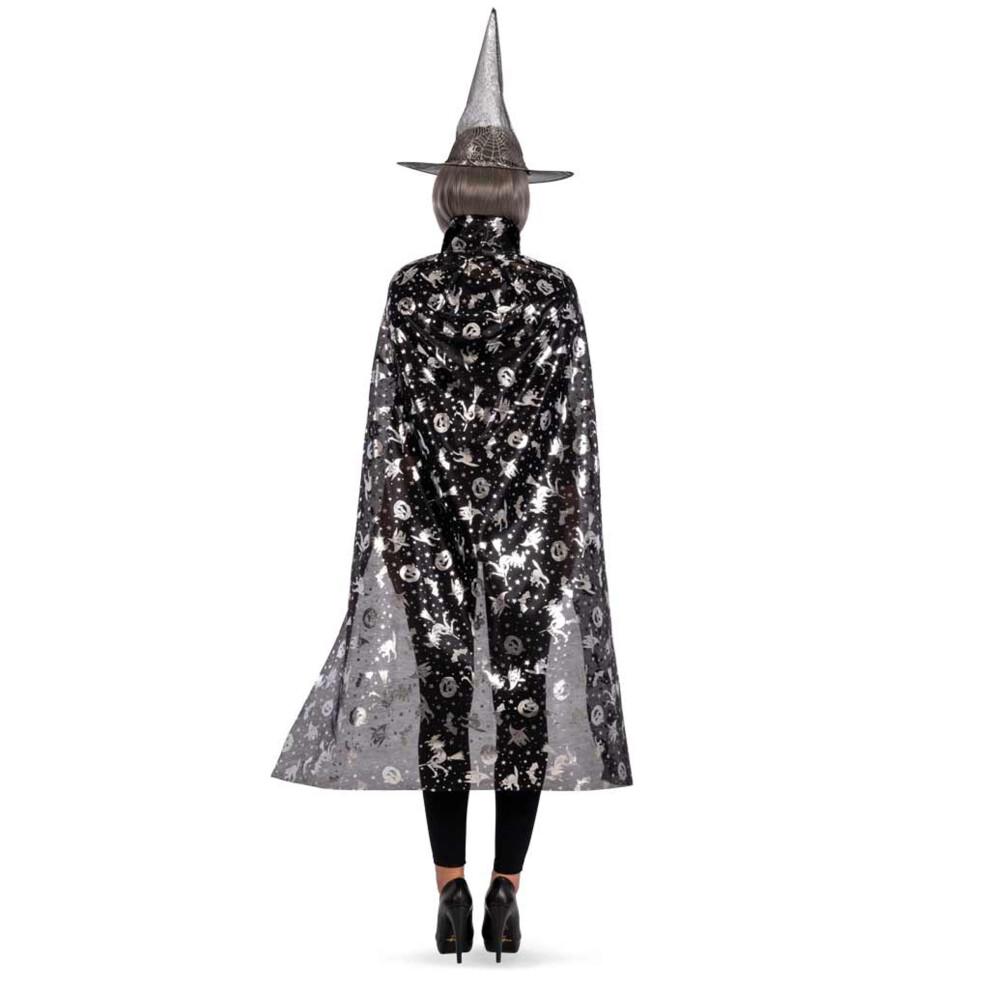 Women's black and silver witch hat and cape set