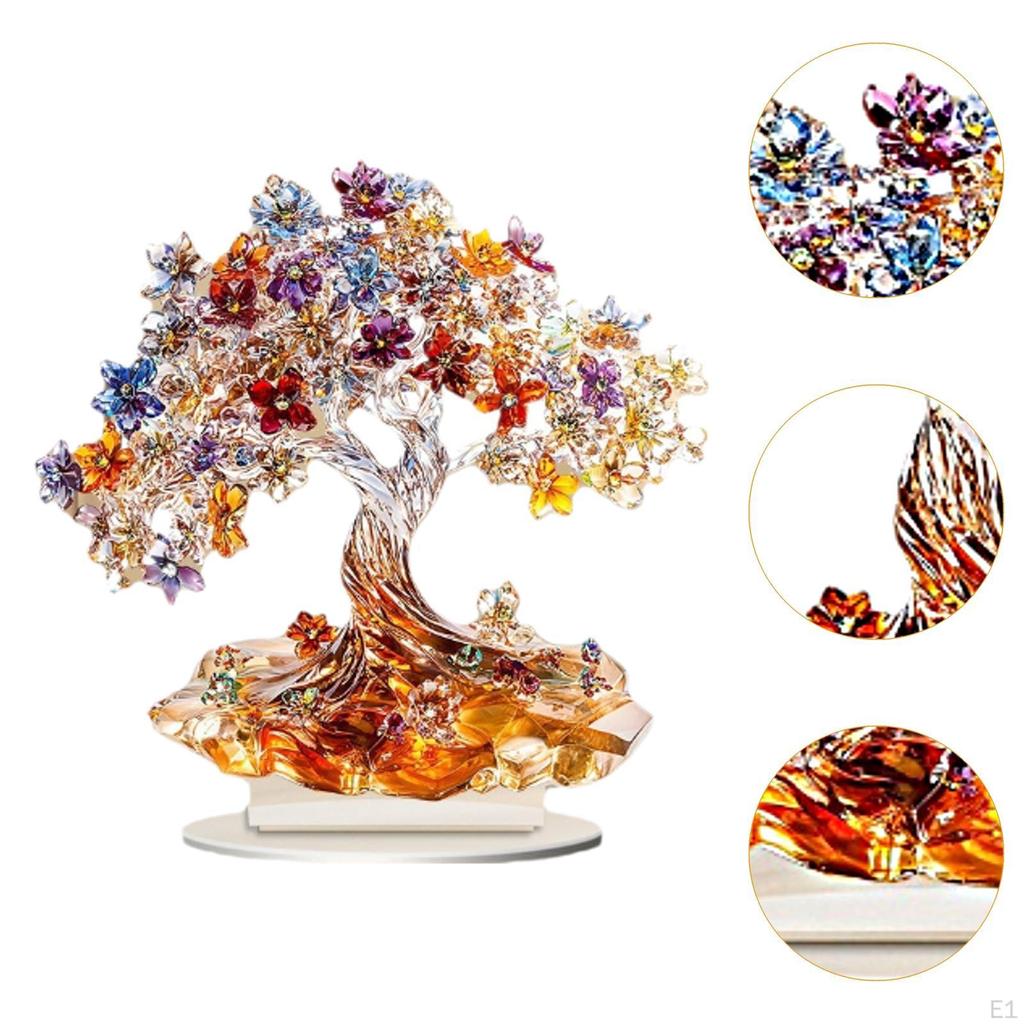 Akryl Livets Tre Ornament Skrivebordsdekor 2D Hjemmedekorasjon Samleobjekt med Base Bord